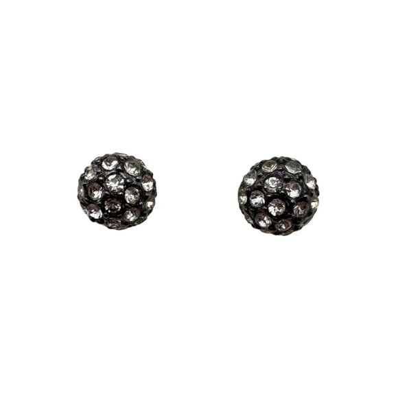 Vintage Round Rhinestone Ball Stud Earrings Silver Tone Sparkling - Picture 5 of 6